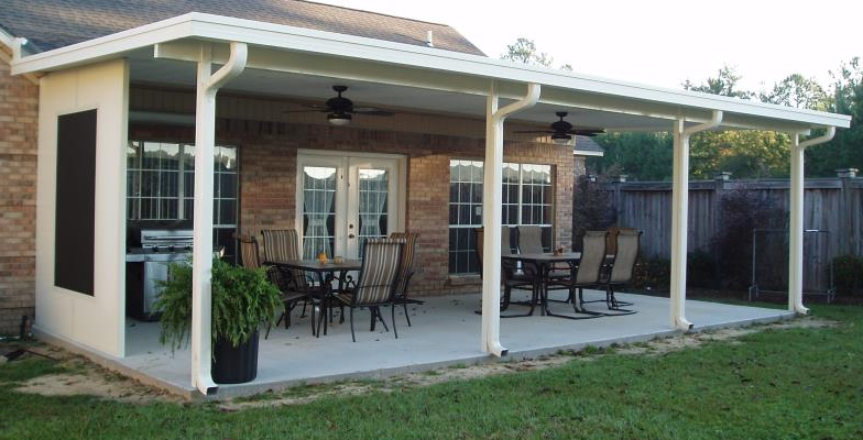 aluminum patio roof with eavestroughs